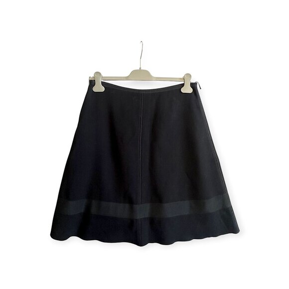 Prada Black Wool A-Line Skirt IT 46 / US 10 Ribbon Bow Trim Made in Italy - Picture 2 of 13